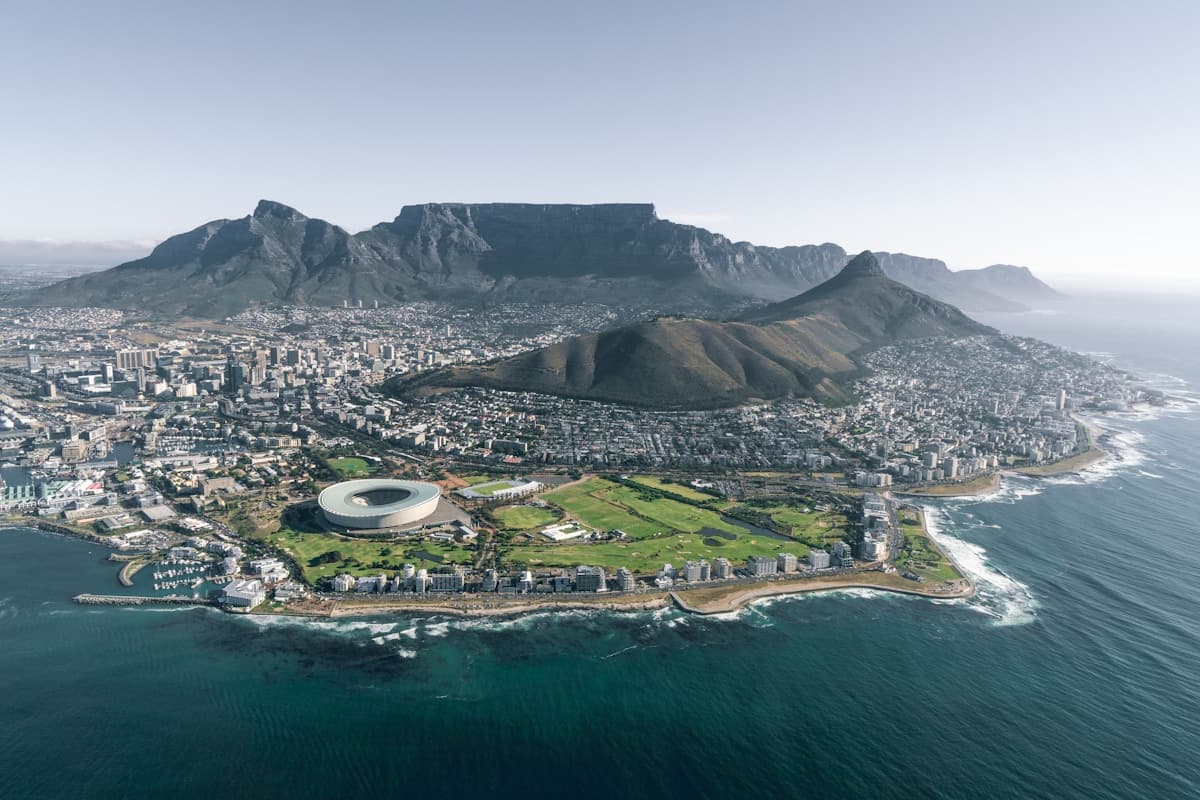 Aerial view of Cape Town — Table Mountain, Lion's Head and the V&A Waterfront
